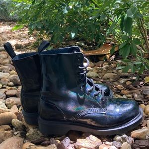 Black Holographic Rainbow Glitter Doc Marten Combat Boots
